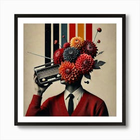 Man With Flowers On His Head Art Print