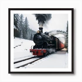 Steam Train In Winter Created using Imagine AI Art Art Print