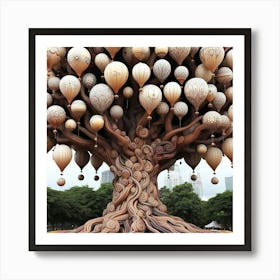 Hot Air Balloon Tree Art Print