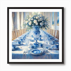 Blue And White Table Setting 1 Art Print