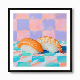 Nigiri Sushi Checkerboard Background 1 Art Print