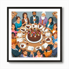 Top View Of A Group Of People At A Table Art Print