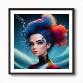 Girl With Colorful Hair Art Print