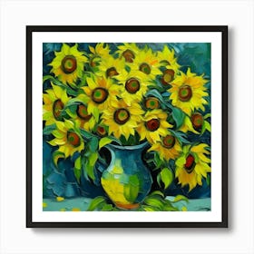 Vase With Twelve Sunflowers In The Style Of Van Gogh Art Print