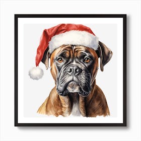 Boxer Dog With Santa Hat 2 Art Print