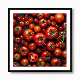 Red Tomatoes On Black Background Art Print