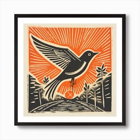 Retro Bird Lithograph Lark 1 Art Print