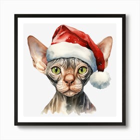 Sphynx Cat In Santa Hat 3 Art Print