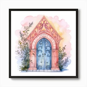 Watercolor Illustration Of A Blue Door Art Print