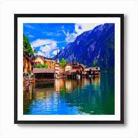 Hallstat, beautiful alpine village in the lakeside, austria Art Print