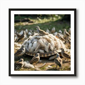 The Birds Gathered Around The Pile Of Feathers Their Songs Filling The Air It S A Farewell Hymn A Celebration Of The Tortoise S Life And Legacy (1) Art Print