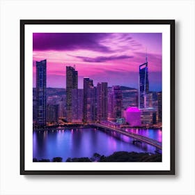 Purple City Skyline Art Print