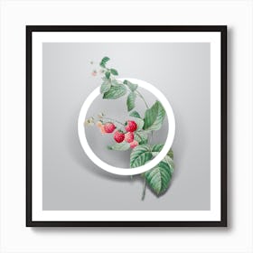 Vintage Red Berries Minimalist Floral Geometric Circle on Soft Gray n.0151 Art Print