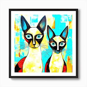 Cats With Blue Eyes - Siamese Cats Loafing Art Print