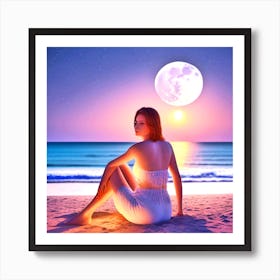 Full Moon On The Beach 30 Art Print