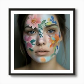 Beautiful Girl With Flowers On Her Face Art Print