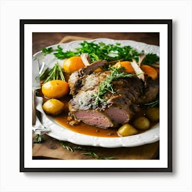 Roast Lamb With Potatoes And Carrots Art Print