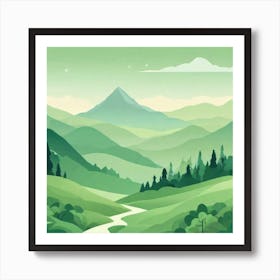 Misty mountains background in green tone 13 Art Print