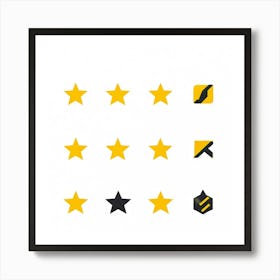 Collection Of Bright 5 Star Feedback Symbols Modern White And Gold Isolated Shiny Elements Black Art Print