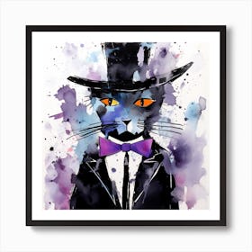 Black Cat In Top Hat Art Print