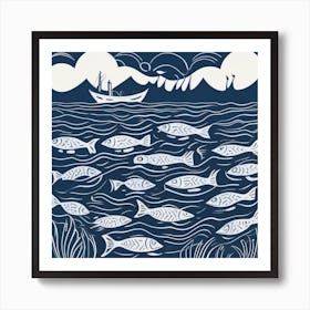 Fish In The Sea Linocut 4 Art Print