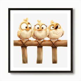 Three Chickens On A Fence Art Print