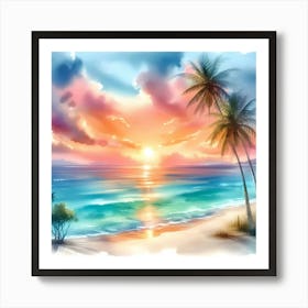 Watercolor Beach Sunset 2 Art Print