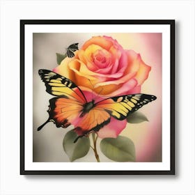 Butterfly On A Rose 7 Poster