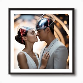 Futuristic Couple Kissing 1 Art Print