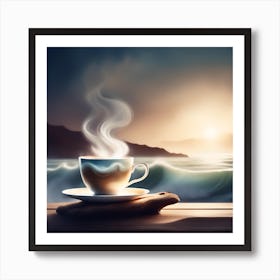Coffee Cup On A Wooden Table 1 Art Print