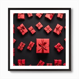 Red Gift Box On A Plain Black Background (2) Art Print