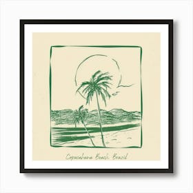 Copacabana Beach, Brazil Green Line Art Illustration Art Print