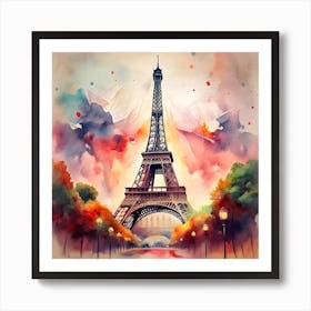 Paris Eiffel Tower Watercolor Painting Art Print