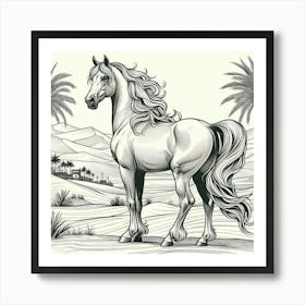 Line Art Arabian stallion Art Print