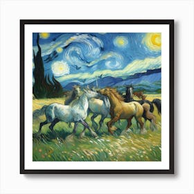 Horses Running Under The Starry Sky 1 Art Print