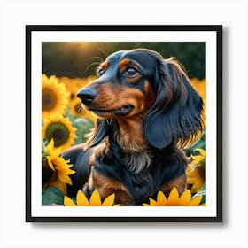 Dachshund In Sunflowers Art Print