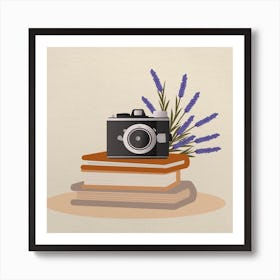 Vintage Camera On Books Lavender Art Print