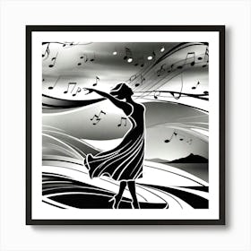 Woman Dances With Music Notes Art Print