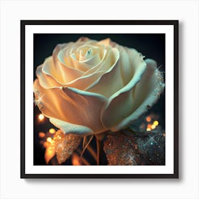 Illuminating A Delicate White Rose Silver Glitter Bouquet 2 Art Print