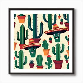 Mexican Cactus Pattern 1 Art Print