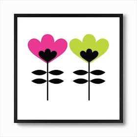 Two Flowers Floral Mid Century Art Print