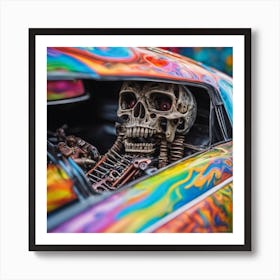 Psychedelic Biomechanical Freaky Scelet Car From Another Dimension With A Colorful Background 1 Art Print