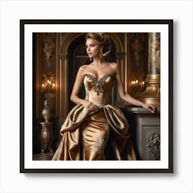 Beautiful Woman In A Golden Gown 7 Art Print