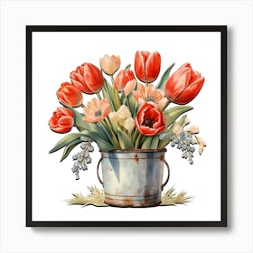 Vivid Tulip Watercolor Art 1 Art Print