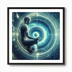 Meditating Man In Space Art Print