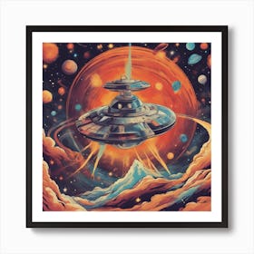 A Retro Style Cosmic Marvels Blasting Space, With Colorful Exhaust Flames And Stars In The Backgroun Poster