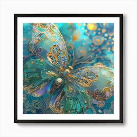 Butterfly In Blue And Gold 3 Art Print