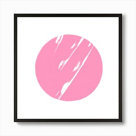 Abstract Pink Circle with Brushstroke Accents – Minimalist Modern Art Art Print