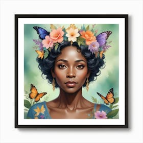 Black Woman With Butterflies Poster