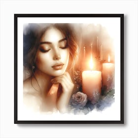 Beautiful Woman With Candles Art Print